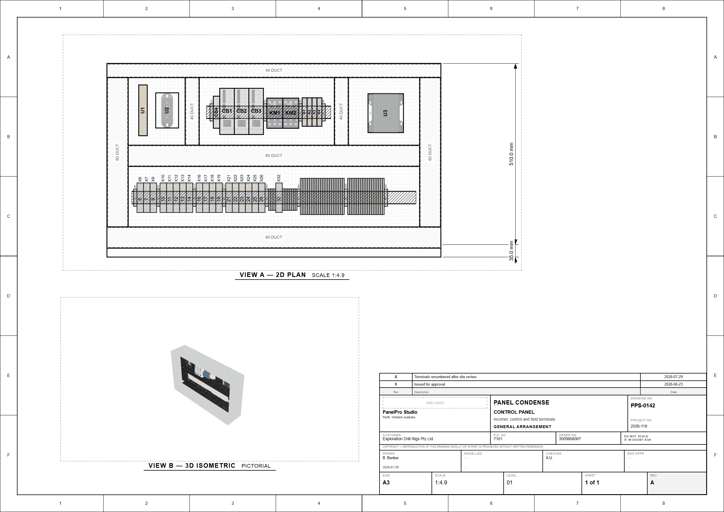 Control panel general arrangement drawing sheet